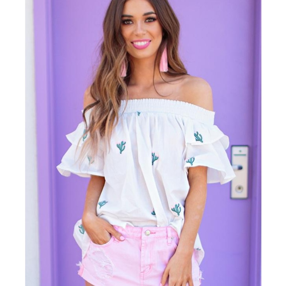 NWT outfit Off shoulder cactus top & pink shorts
